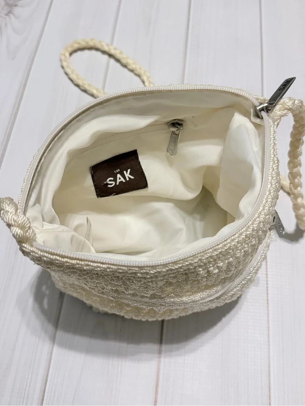 The Sak Cream Crochet Crossbody Bag with Braided Strap